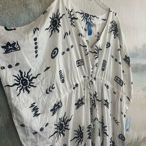 Free size SML XL 1X Island Beach sun print Caftan Vacation Dress NWT